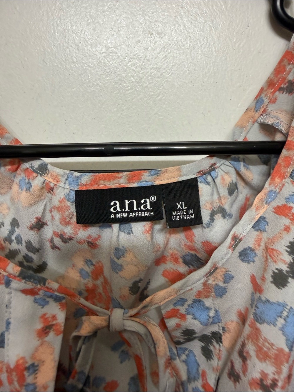 a.n.a Tie-Neck Floral Blouse in Peach, Blue, Gray